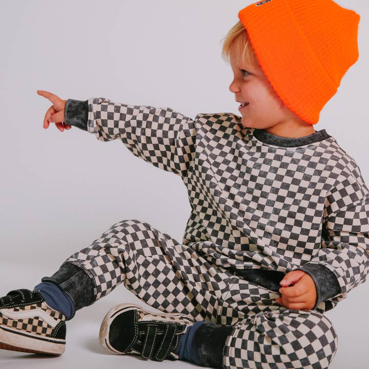 RAGS - Wholesale Lounge Sweatpants/Joggers - Kids - Relaxed Joggers - Washed B&W Check