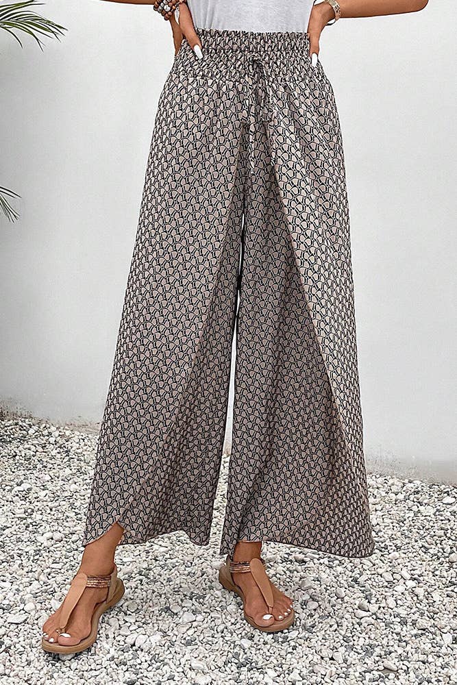 UNISHE - Wholesale Pants - Women's - Printed Split High Waist Wide Leg Pants AXR09912