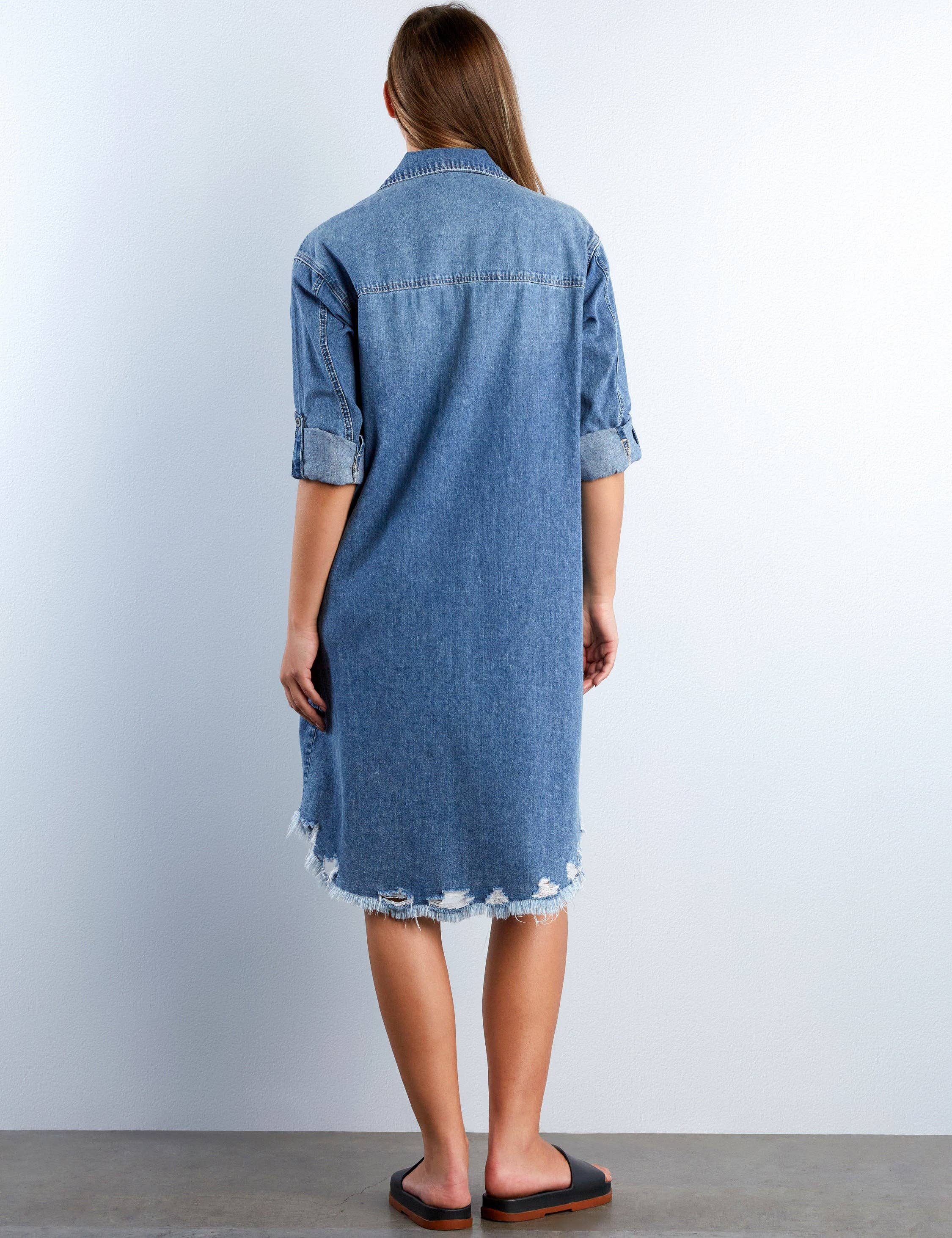 Heart Pocket Denim Shirtdress for wholesale on Faire2