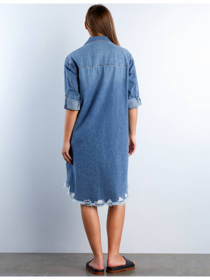 Heart Pocket Denim Shirtdress for wholesale on Faire2