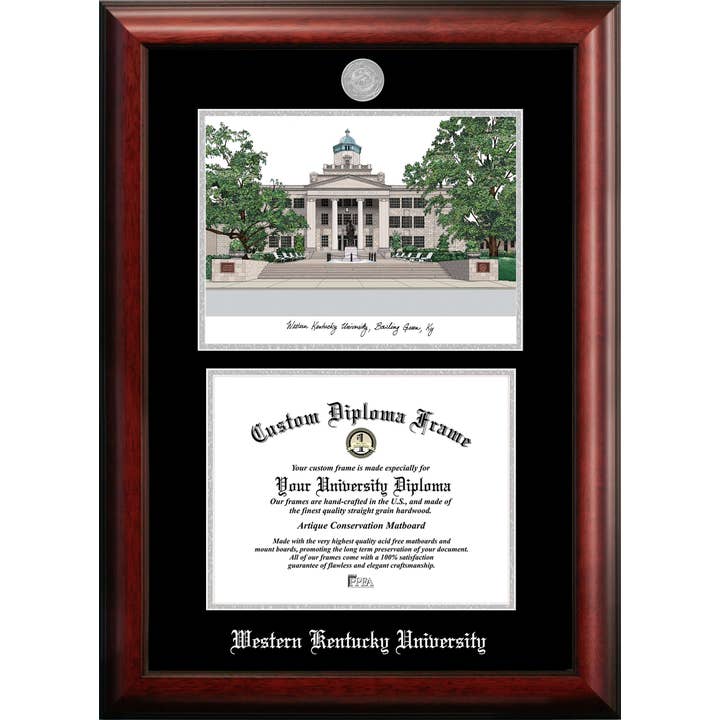 Western Kentucky U Silver Diploma Frame & Lithograph for wholesale by Campus Images