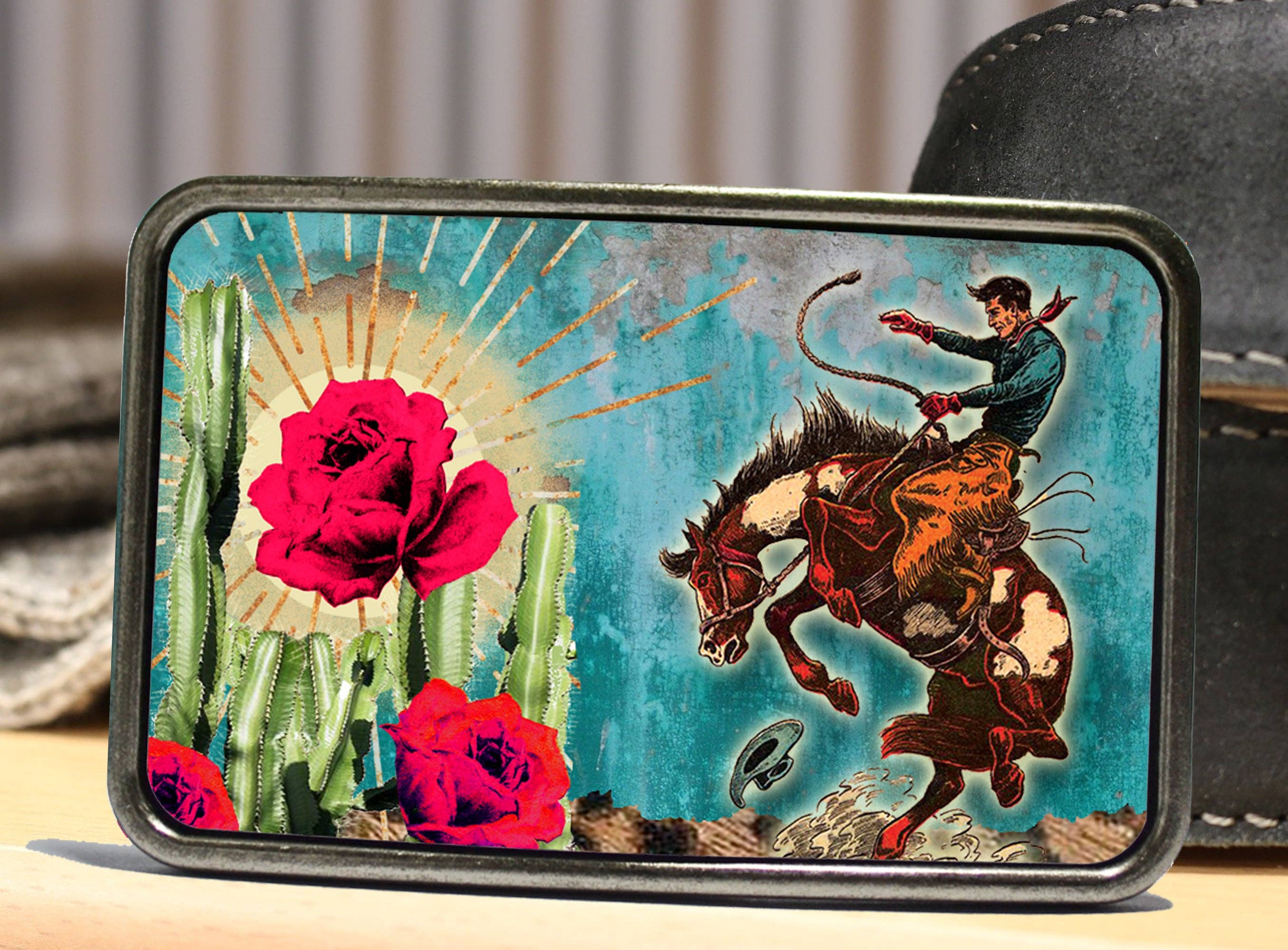 Bungalow Blue Trading Co - Wholesale Belt Buckle - Unisex - Cactus Rose Cowboy Western Belt Buckle1