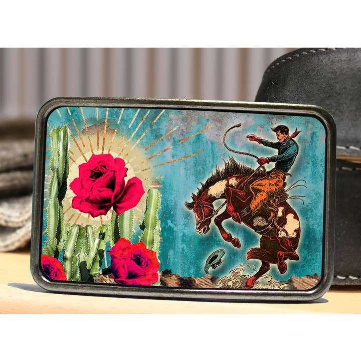 Bungalow Blue Trading Co - Wholesale Belt Buckle - Unisex - Cactus Rose Cowboy Western Belt Buckle1
