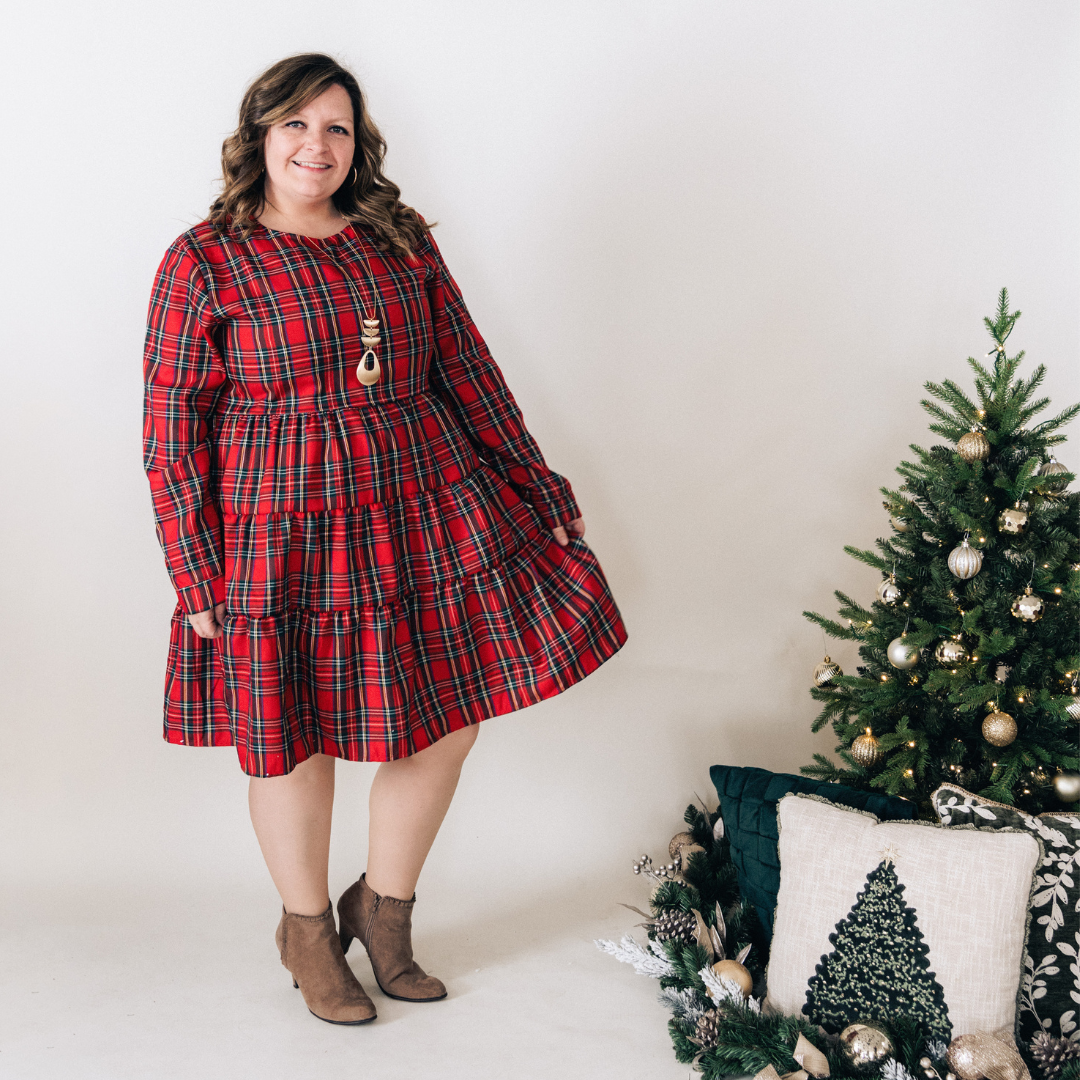HAHA MAMA Clothing - Vente Robe – femme - Robe de Noël à carreaux en tartan rouge pour maman et moi - Femmes8