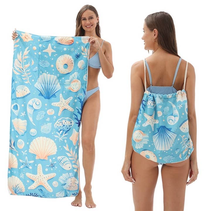 FurDecoration - Wholesale Beach Towel - Foldable Beach Towel With Storage, 2-In-1 Design