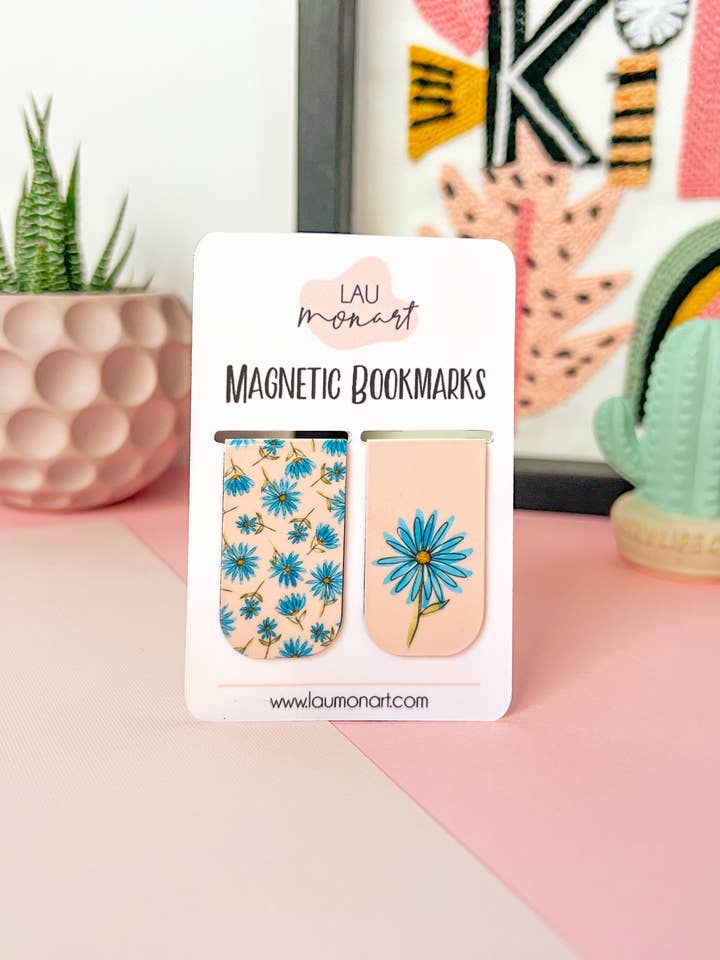 Little Blue Flowers Watercolor Magnetic Bookmarks for wholesale by Lau Monart