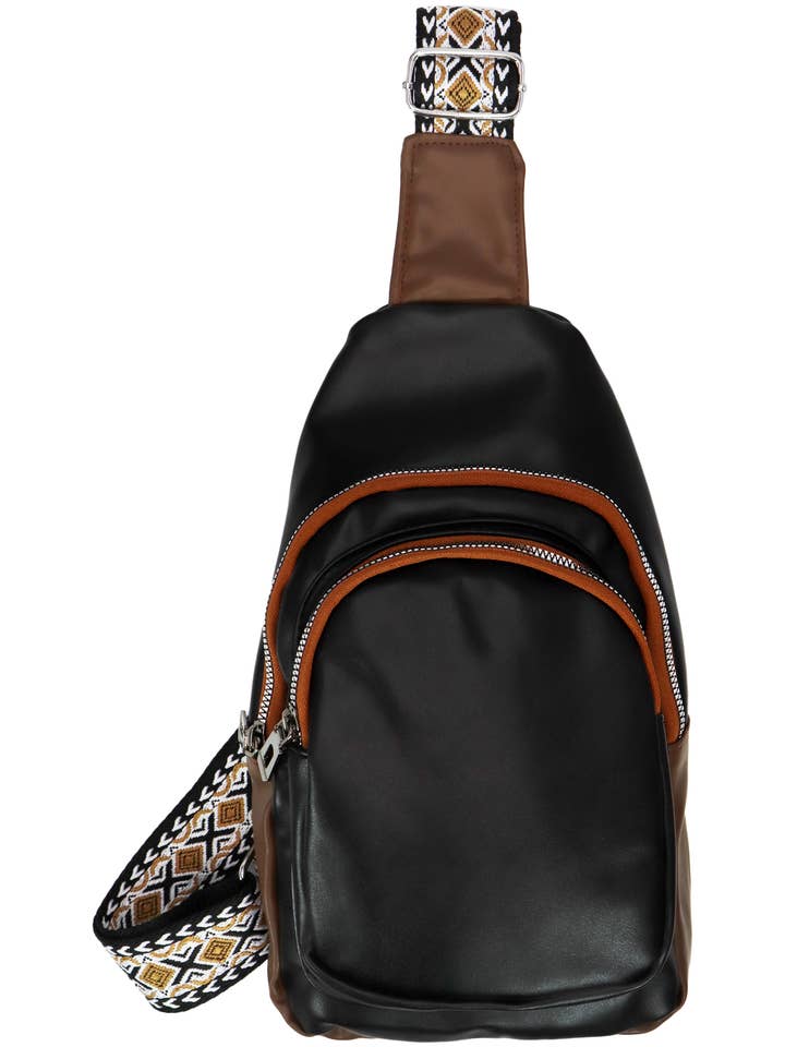 Borsa a tracolla in pelle vegana burrosa con tracolla intrecciata tribale per la vendita all'ingrosso da parte di Cap Zone