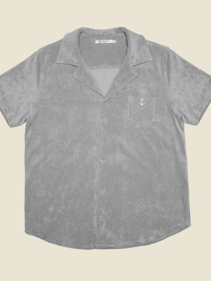 Terry Short Sleeve Button Down - Grey Blue for wholesale by Retromarine