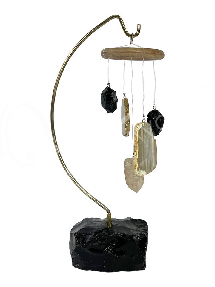 (PC)CARILLON DE TABLE - OBSIDIENNE, BASE NOIRE AVEC TRANCHES D'AGATE & pour la vente par Oceanic Linkways Inc