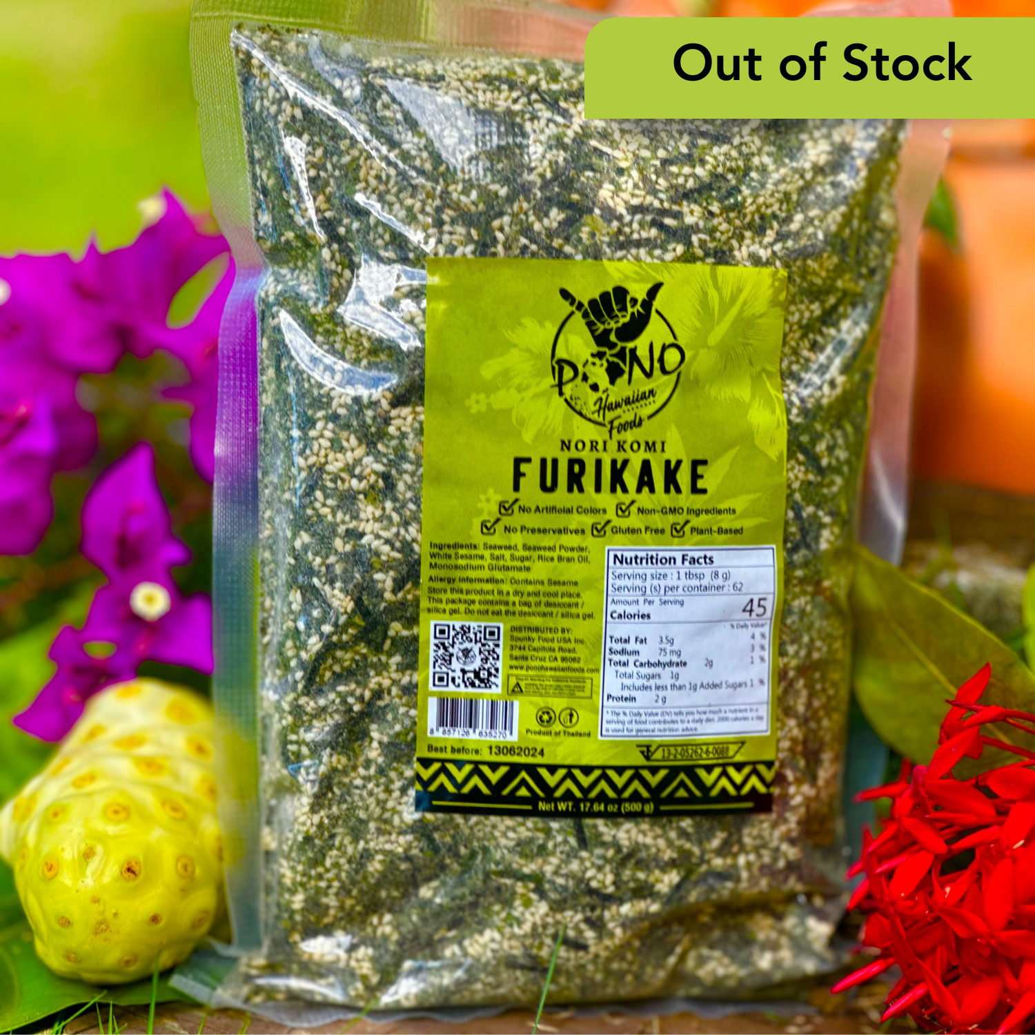 Pono Hawaiian Foods Co - Vendita all'ingrosso Verdure essiccate/disidratate - Nori Komi Furikake - 500g (1,1# Sfuso) CONFEZIONE - (10 sacchetti in foglio da 1,1#)1