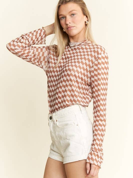 JADE BY JANE - Vente Haut en maille – femme - Haut à col montant en résille à carreaux8