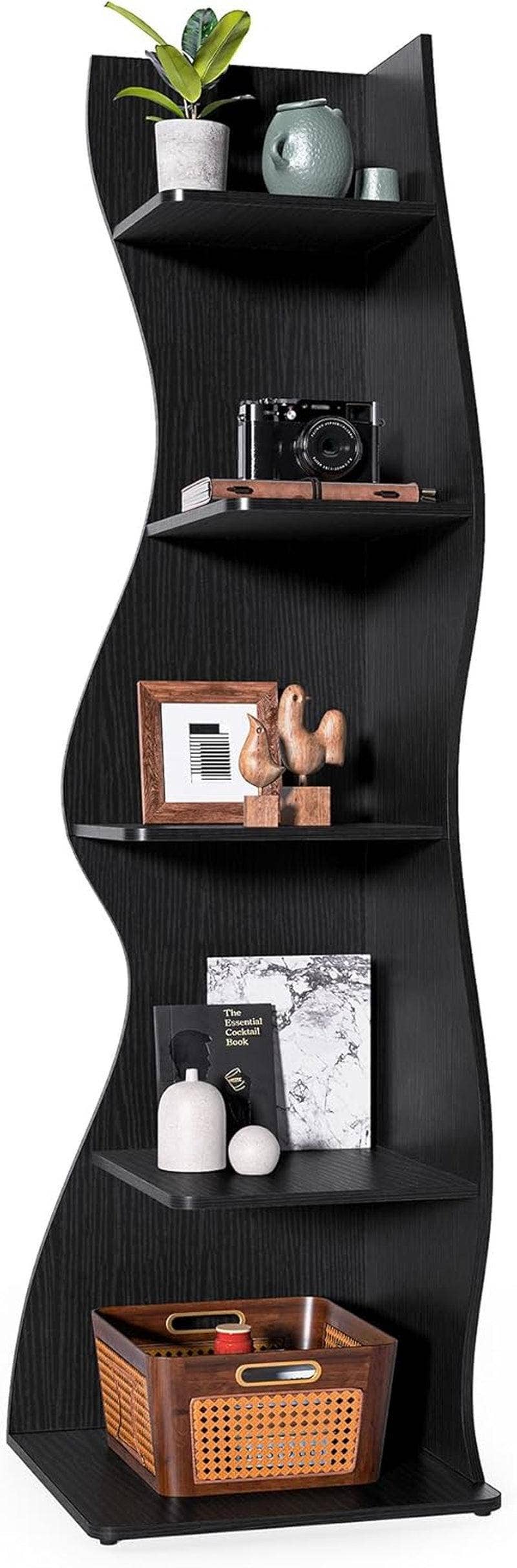 Black White 5 Tier Corner Shelf Wall Bookcase For Small Spaces for wholesale on Faire0