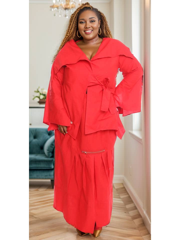 KaraChic – Großhandel Set aus Oberteil und Rock – Damen – 7220 Damen-Set mit Tunika und Hose mit Kragen — Übergröße