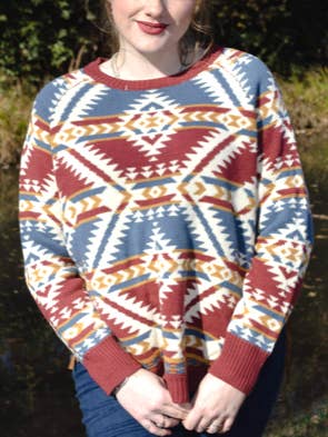 Cotton & Rye Outfitters - Wholesale Knit Sweater - Women's - The Cody Vibrant Aztec Women's Knit Sweater0