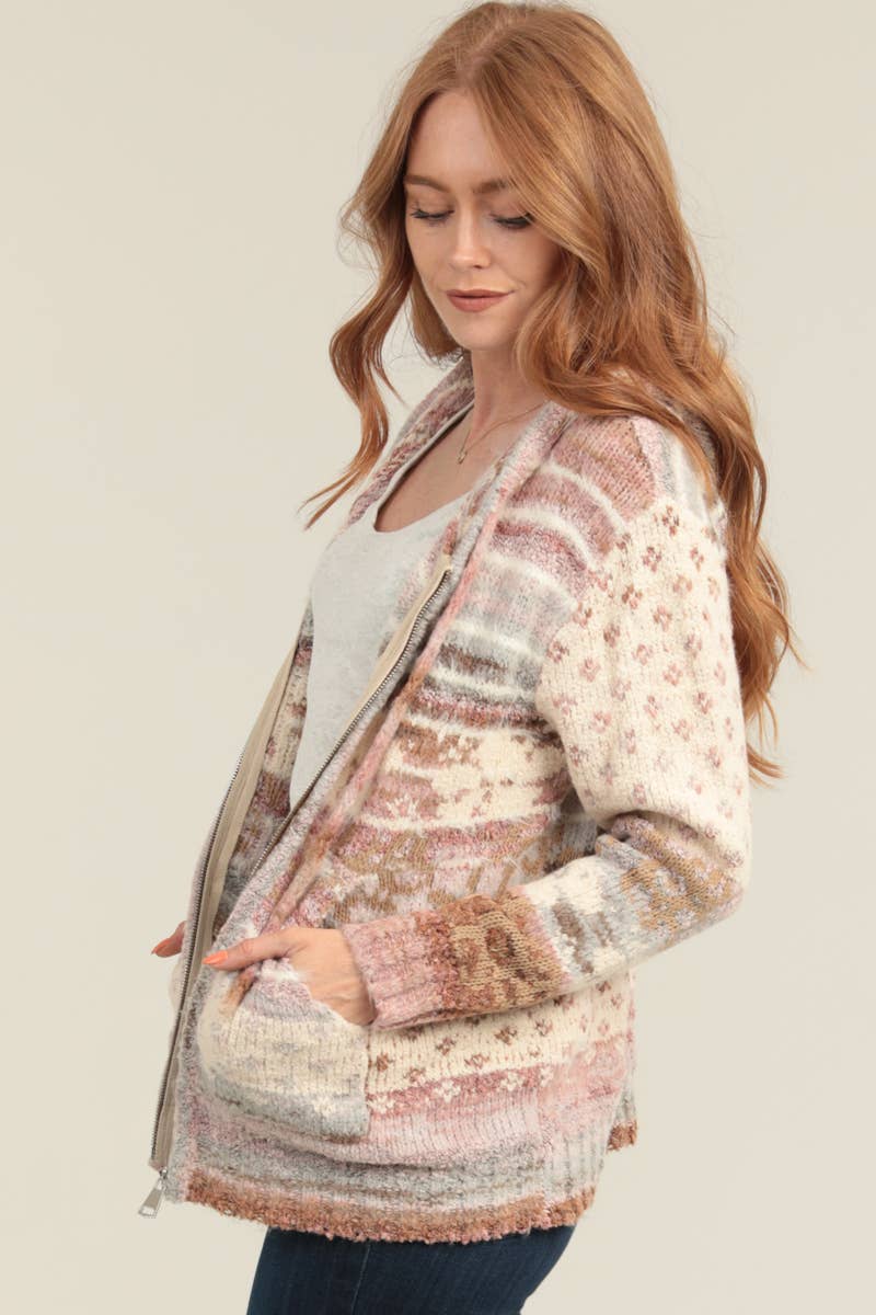 ANGIE - Wholesale Knit Sweater - Women's - XHS08-ASIS COZY ZIP FRONT HOODED CARDIGAN SWEATER W POCKETS10