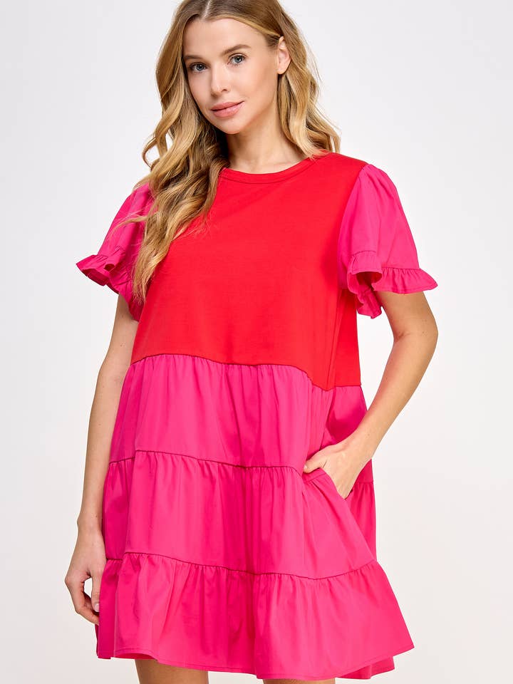 Ruffled Tier Short Sleeve Mini Dress for wholesale by Strut & Bolt