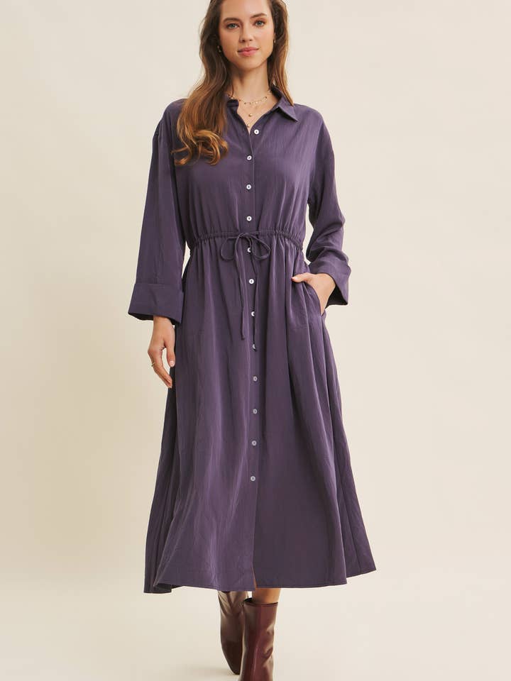 ROBE MIDI CHEMISE À BOUTONS EN MÉLANGE DE VISCOSE pour la vente par in february