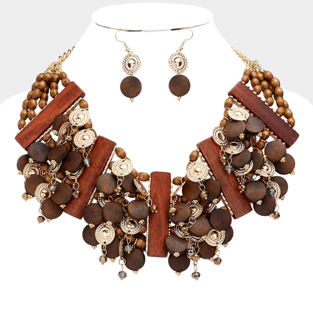 Sensibling Corp. - Wholesale Bib Necklace - Ethnic Vintage Wooden Bib Necklace0