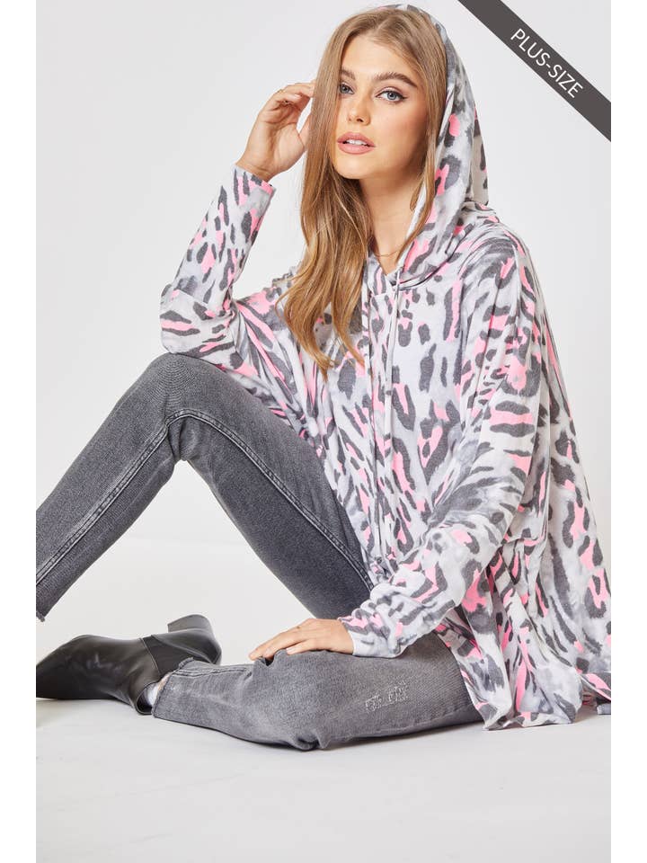 HEATHER GREY PINK PLUS SIZE Leopard Print Hoodie for wholesale on Faire