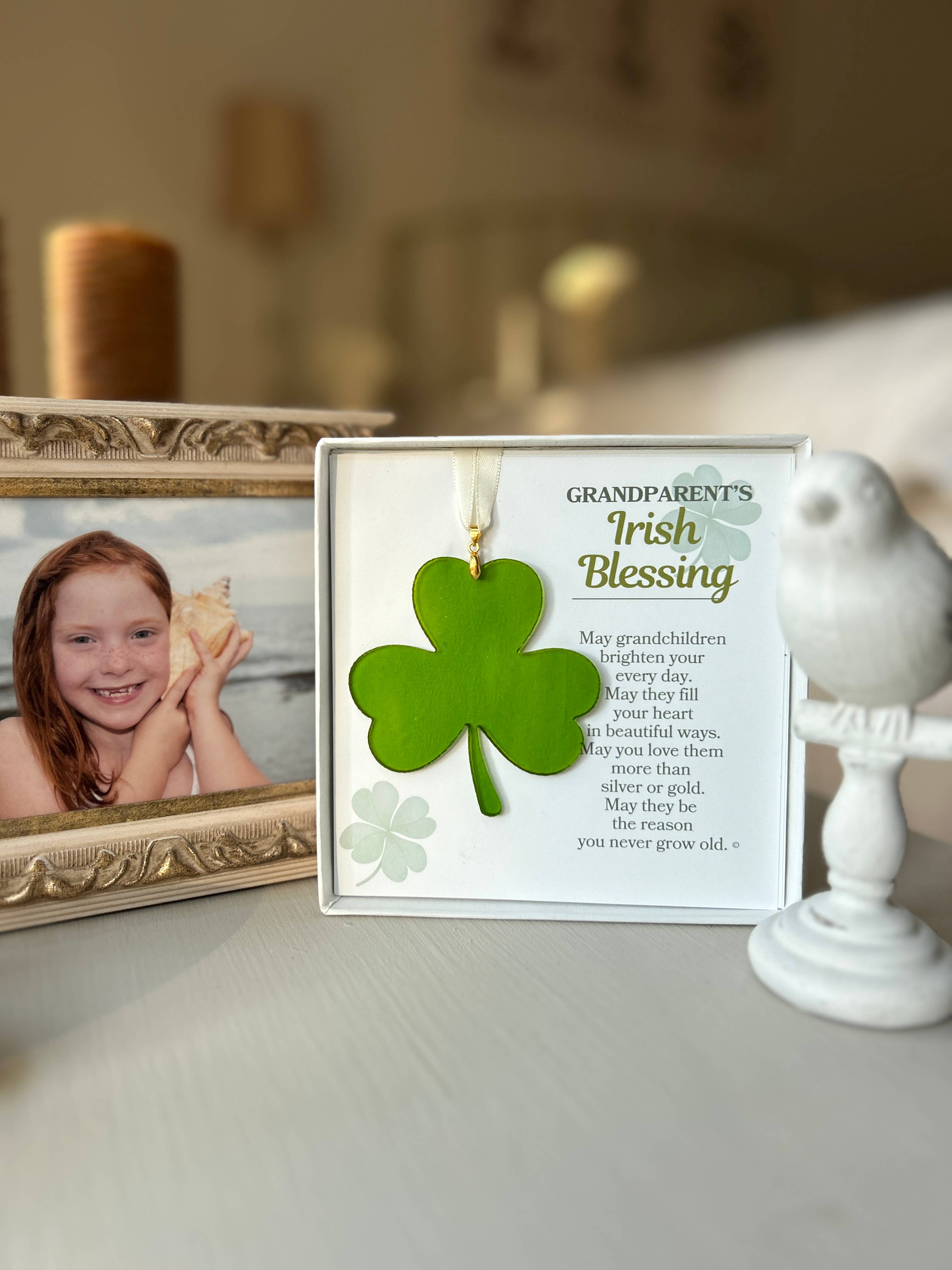 The Grandparent Gift Co. Inc. - Wholesale Ornament - Grandparent's Irish Blessing: Stained-Glass Shamrock 7807