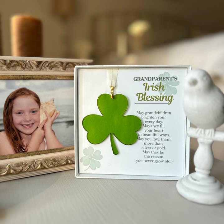 Grandparent's Irish Blessing: Stained-Glass Shamrock 7807 for wholesale by The Grandparent Gift Co. Inc.