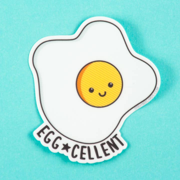 Egg-cellent - Adesivo in vinile con uova fritte per la vendita all'ingrosso da parte di Tiny Bee Cards