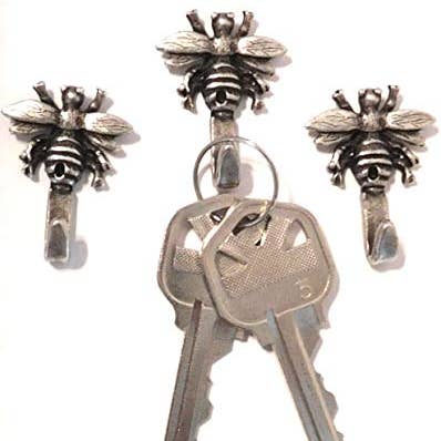 Mini Bi-kroge, Humlebi-kroge, Billedkroge, Smykkekroge, Dekorative kroge, Sæt med 3, Sølvfinish for engroshandel hos Norma Jean Designs