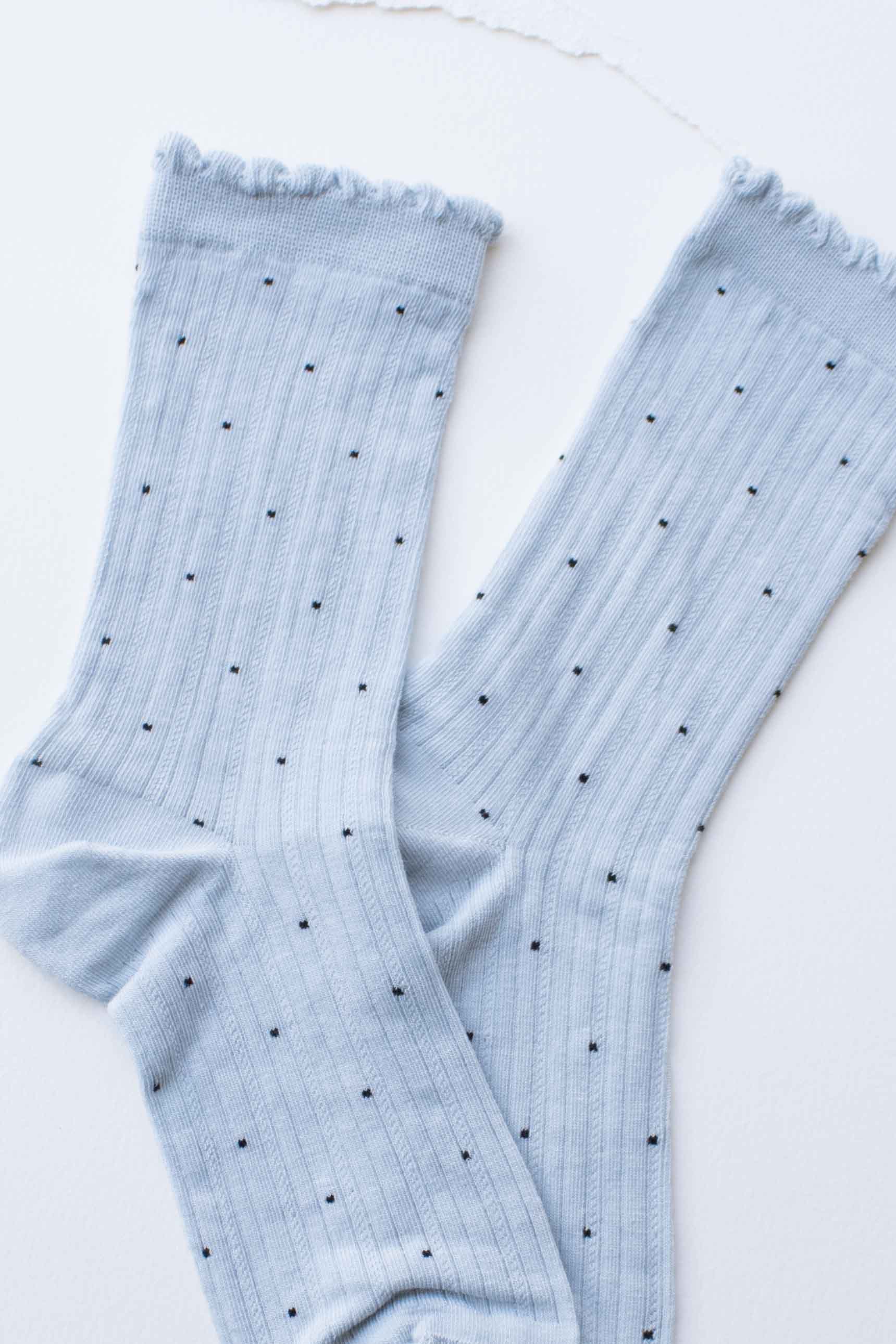 Tiepology - Vente Chaussettes – femme - Chaussettes à pois côtelées à bord festonné4