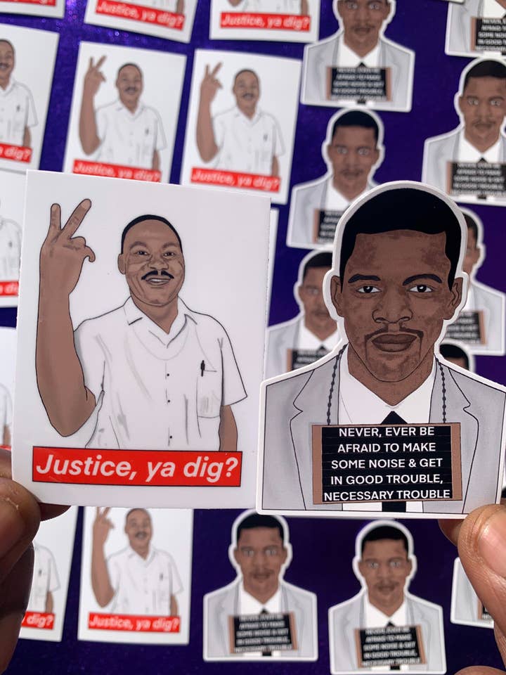 Lot d'autocollants Leaders noirs | John Lewis Good Trouble | Mlk Justice, Ya Dig ? | Deux autocollants inclus | 15 % de chaque commande donnée pour la vente par Jammin for Justice