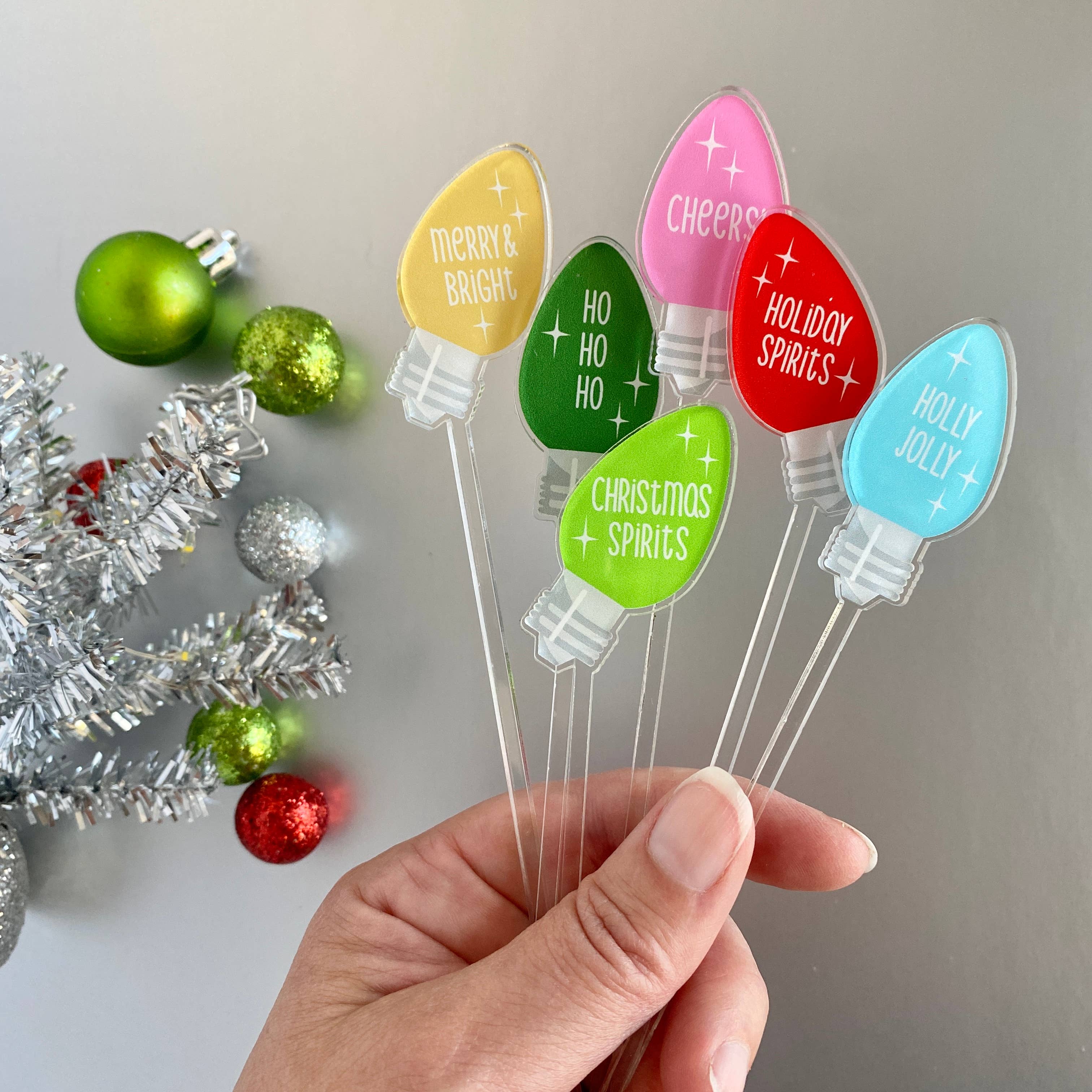 Atomic Kraftworks - Vente Mélangeurs à boisson - Ensemble d'agitateur à boisson en acrylique Christmas Vintage Lights4