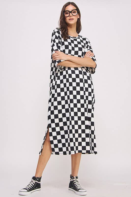 JADE BY JANE – wholesale Dress – Women's – 1/2 SLEEVE RIBBED CHECKERBOARD MIDI DRESS6