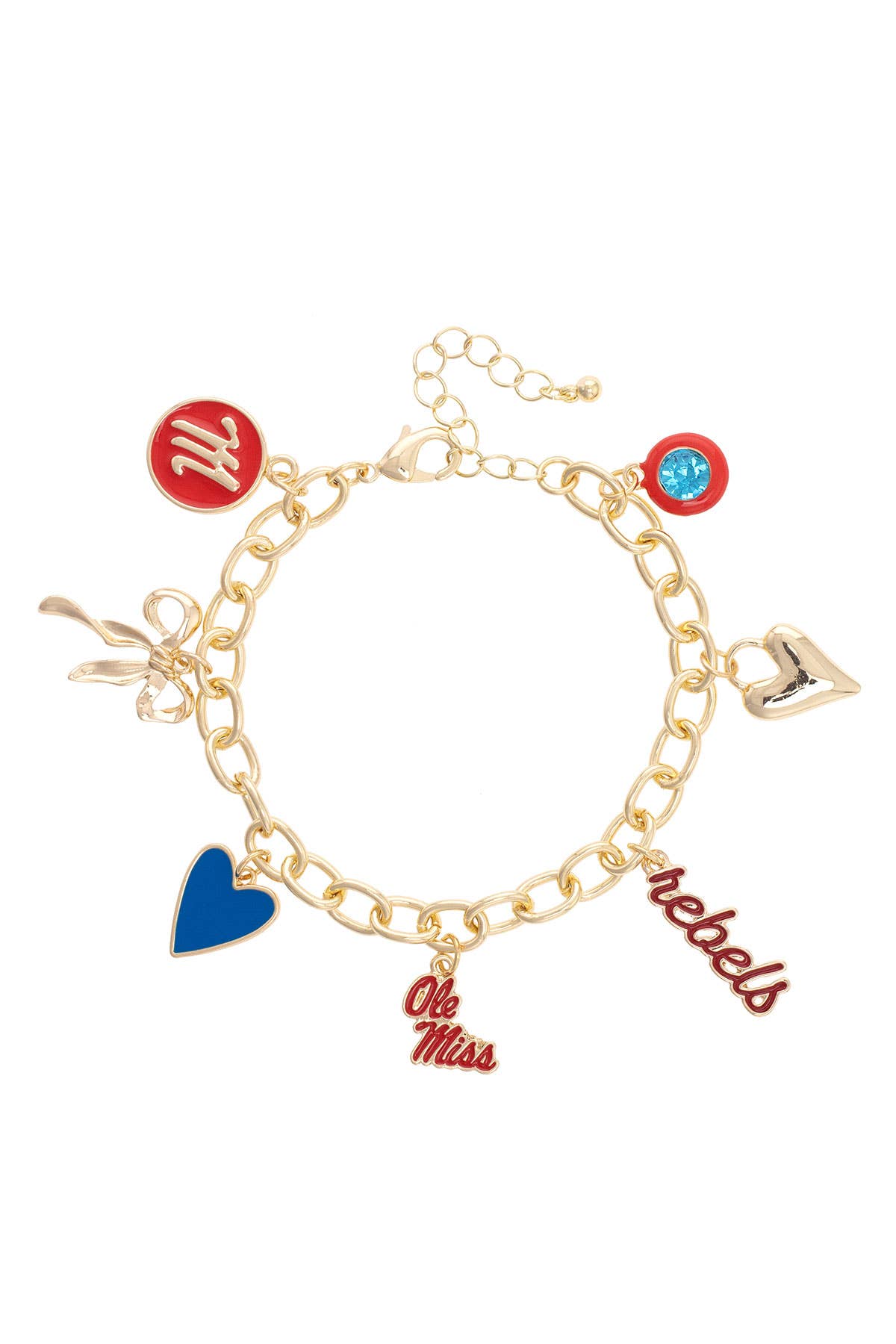 Canvas Style - Wholesale Charm/Dangle Bracelet - Ole Miss Rebels Enamel Icons Charm Bracelet in Shiny Gold