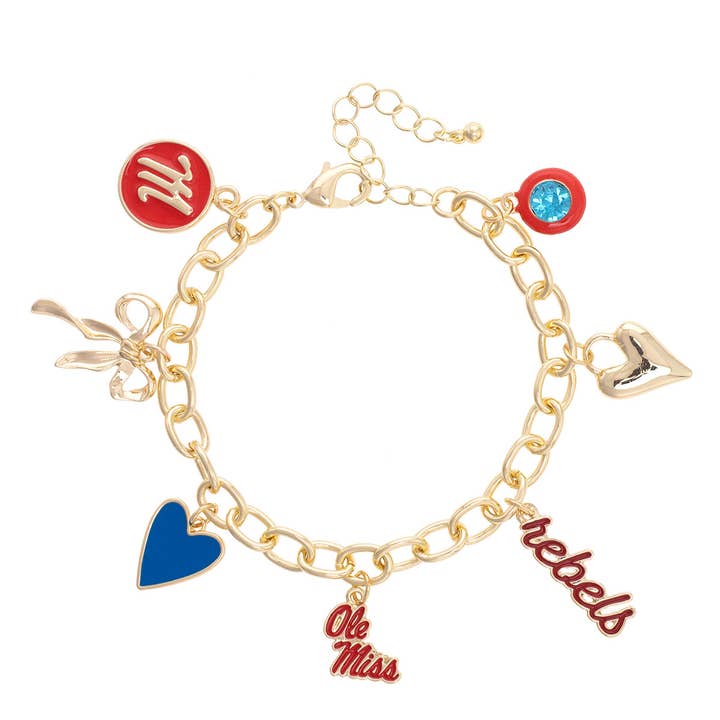Canvas Style - Wholesale Charm/Dangle Bracelet - Ole Miss Rebels Enamel Icons Charm Bracelet in Shiny Gold0