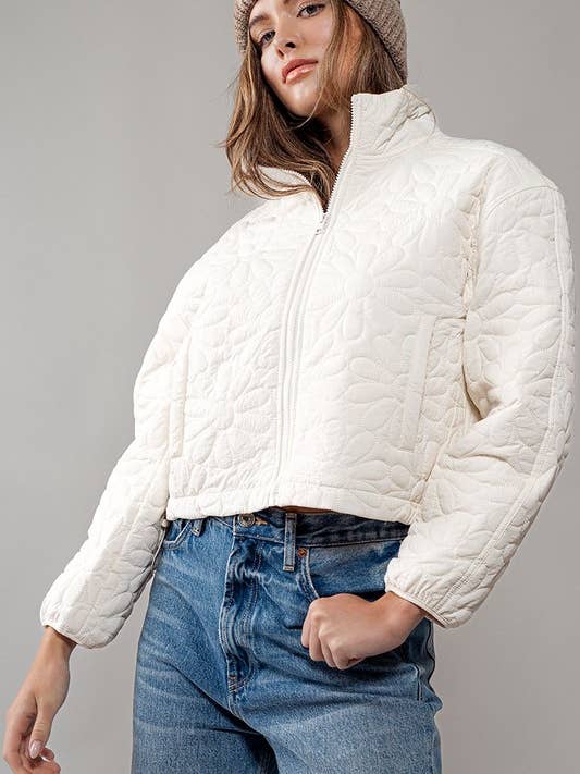 Urban Daizy - Wholesale Jacket - Women's - Floral Imprint Boxy Zip Up Jacket
