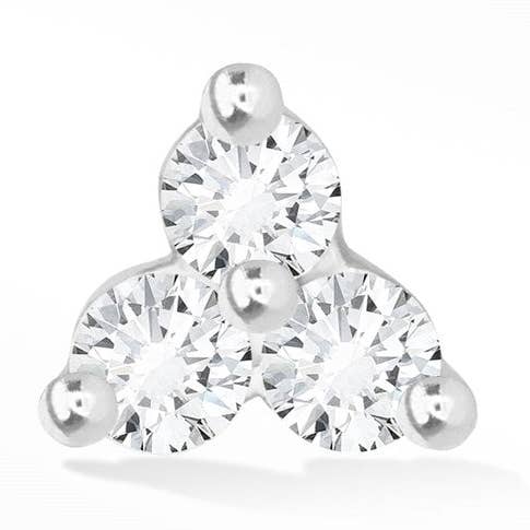 Arete de diamantes con parte trasera plana Trinity, 14 k, blanco para venta al por mayor de Nina Wynn Pro Shop