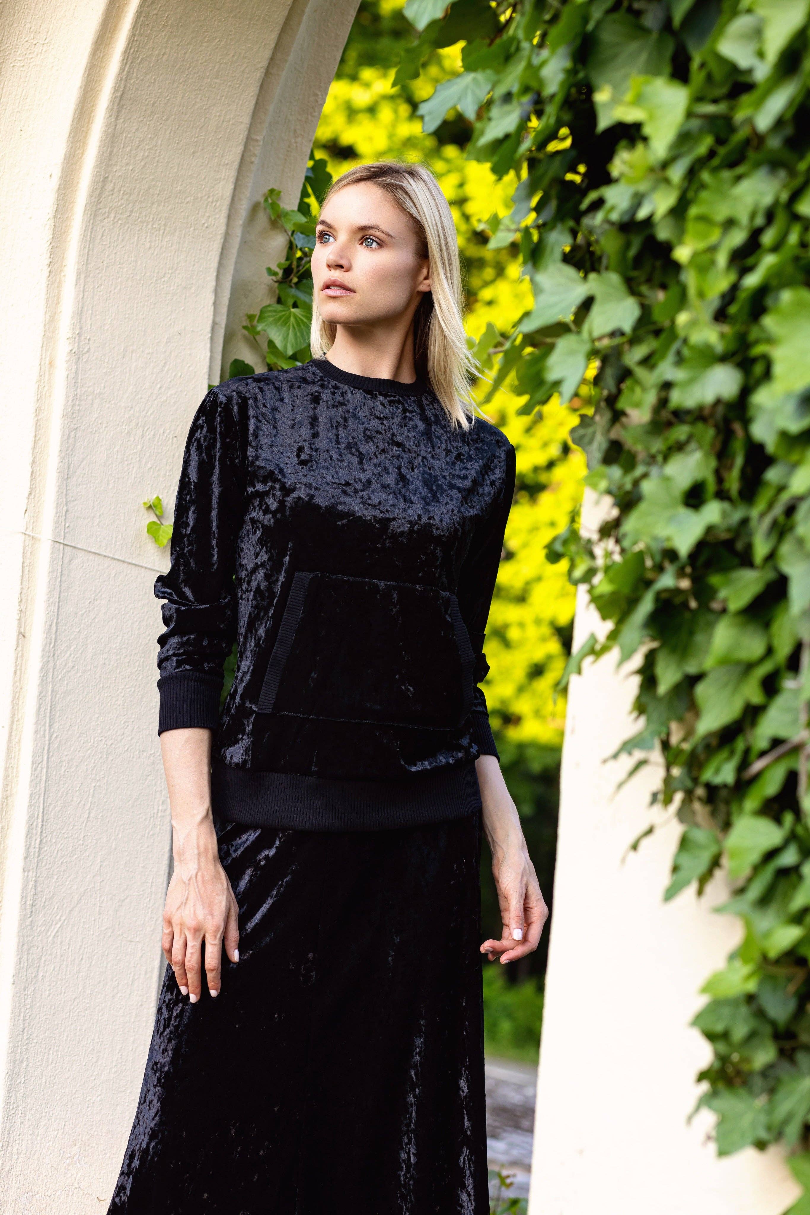 Ellwi Design - Wholesale Hemd- en rokset - Dames - Verpletterde Fluwelen Top & Rok - Zwart0