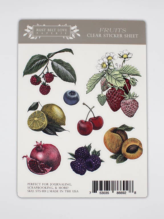 Fruits Clear Sticker Sheet for wholesale by Rust Belt Love Paperie