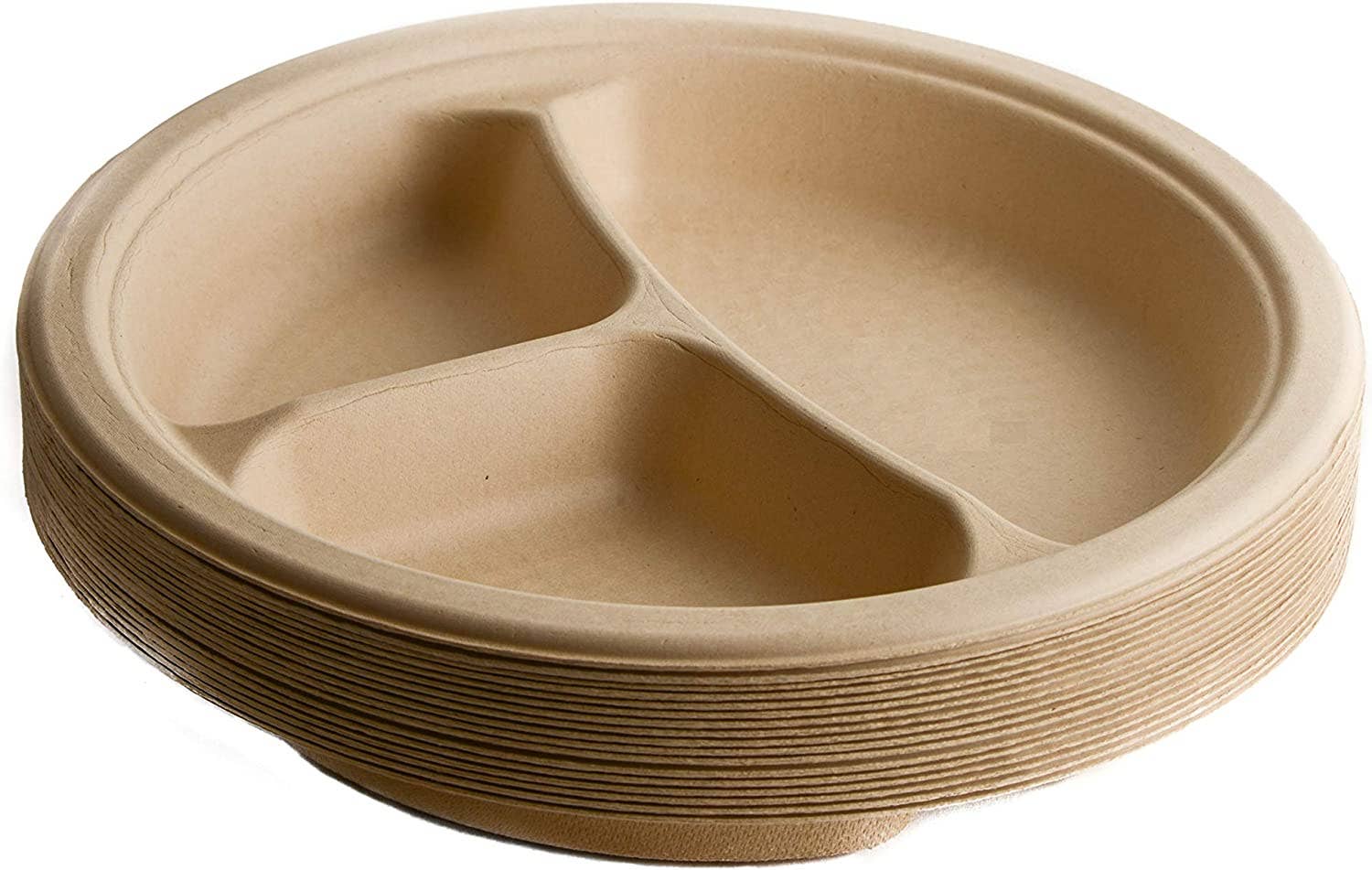 EcoQuality - Vente Assiette jetable - Assiettes rondes en canne à sucre naturelles compostables à 3 compartiments2