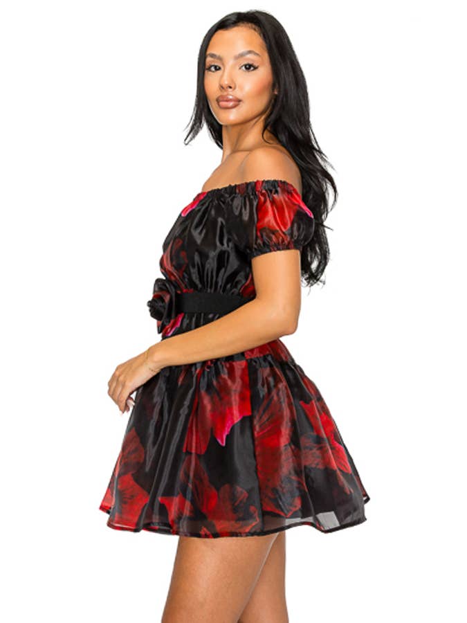 Miss Avenue - Vente Robe – femme - DM3812 ORGANZA FLORAL À ÉPAULES DÉNUDÉES AVEC ROBE CEINTURÉE3