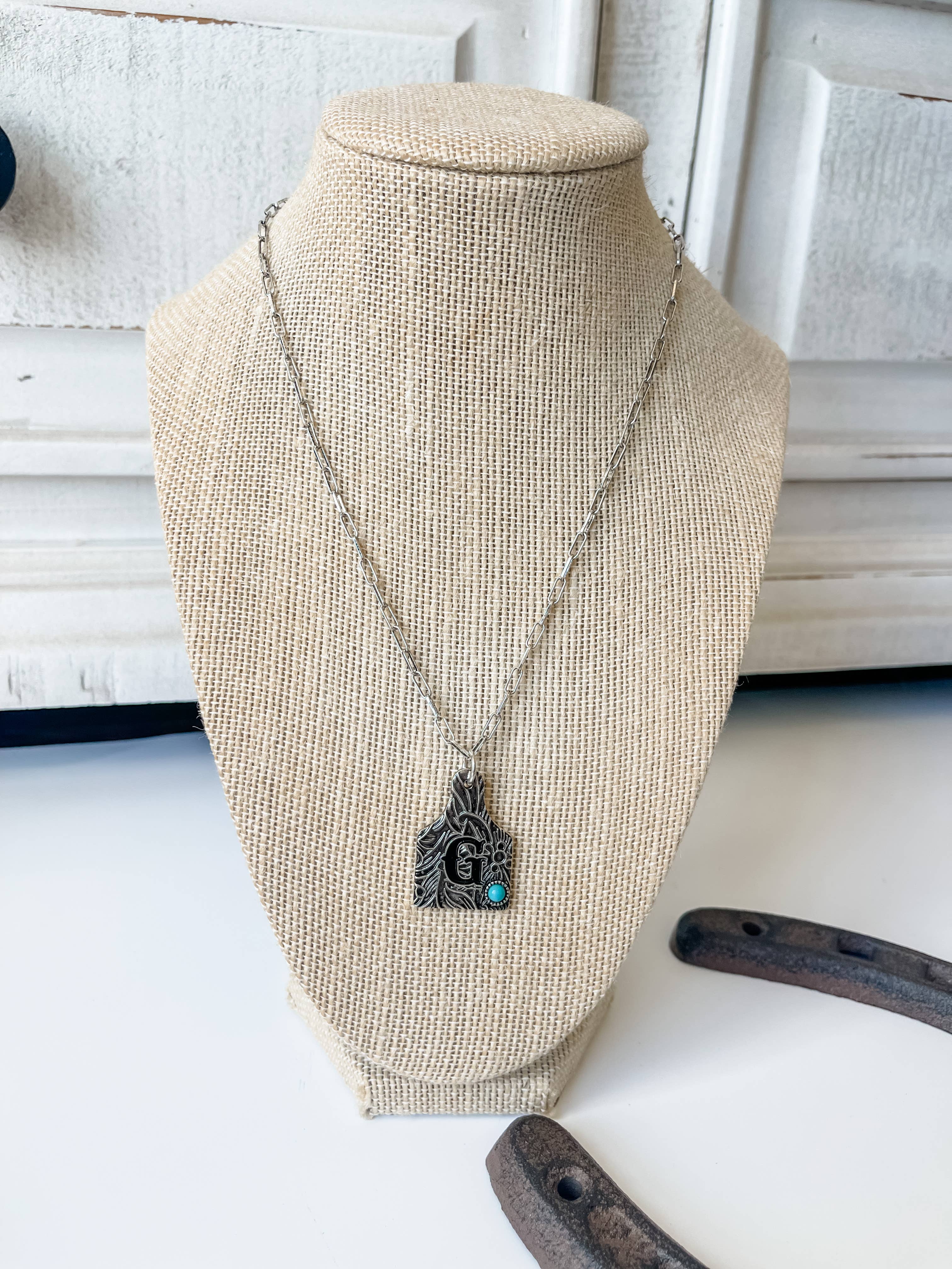 Boho Ranch Shop - Wholesale Pendant/Charm Necklace - Initial Ear Tag Necklace - Turquoise Stone Pendant3