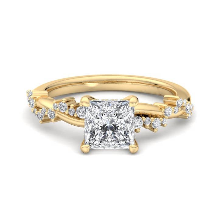 Klassisk Sparkle Pavé Prinsesse Lab Dyrket Diamant Center Forlovelsesring for engroshandel hos Caratina