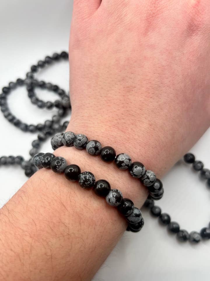 Snowflake Obsidian Crystal Bracelet - 8mm Bead for wholesale by Oils and Auras