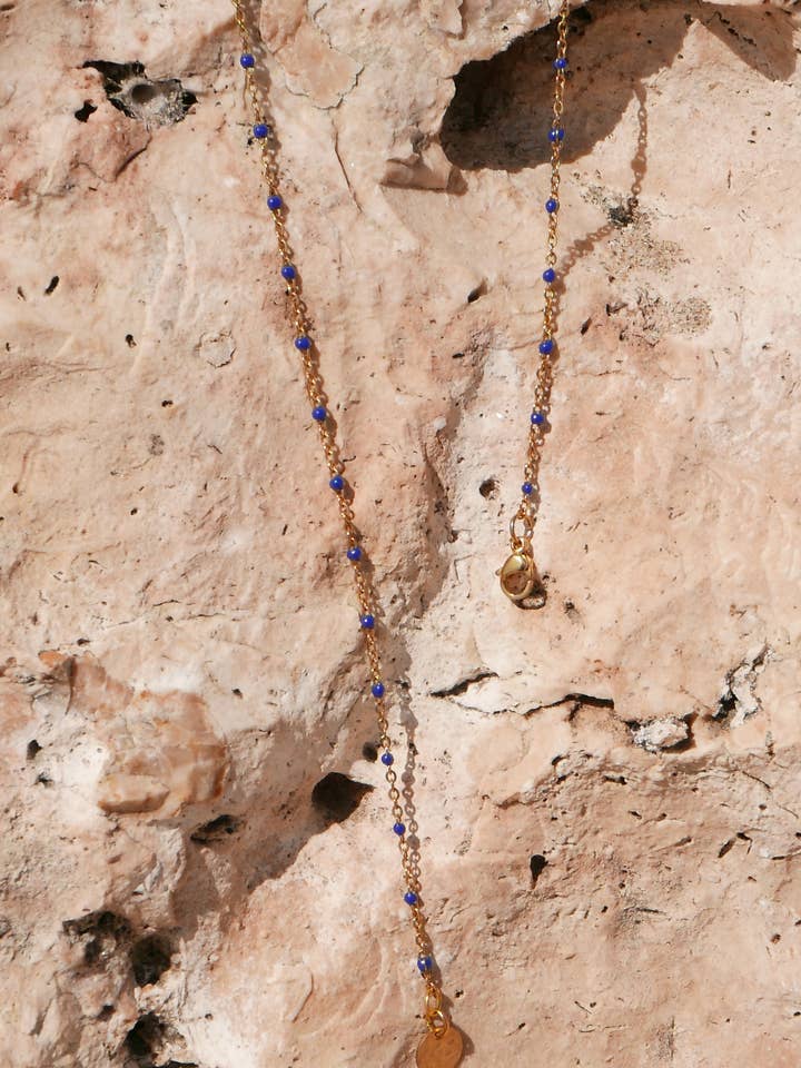 Castelo Navy - fine golden ankle bracelet with blue beads for wholesale by Palas