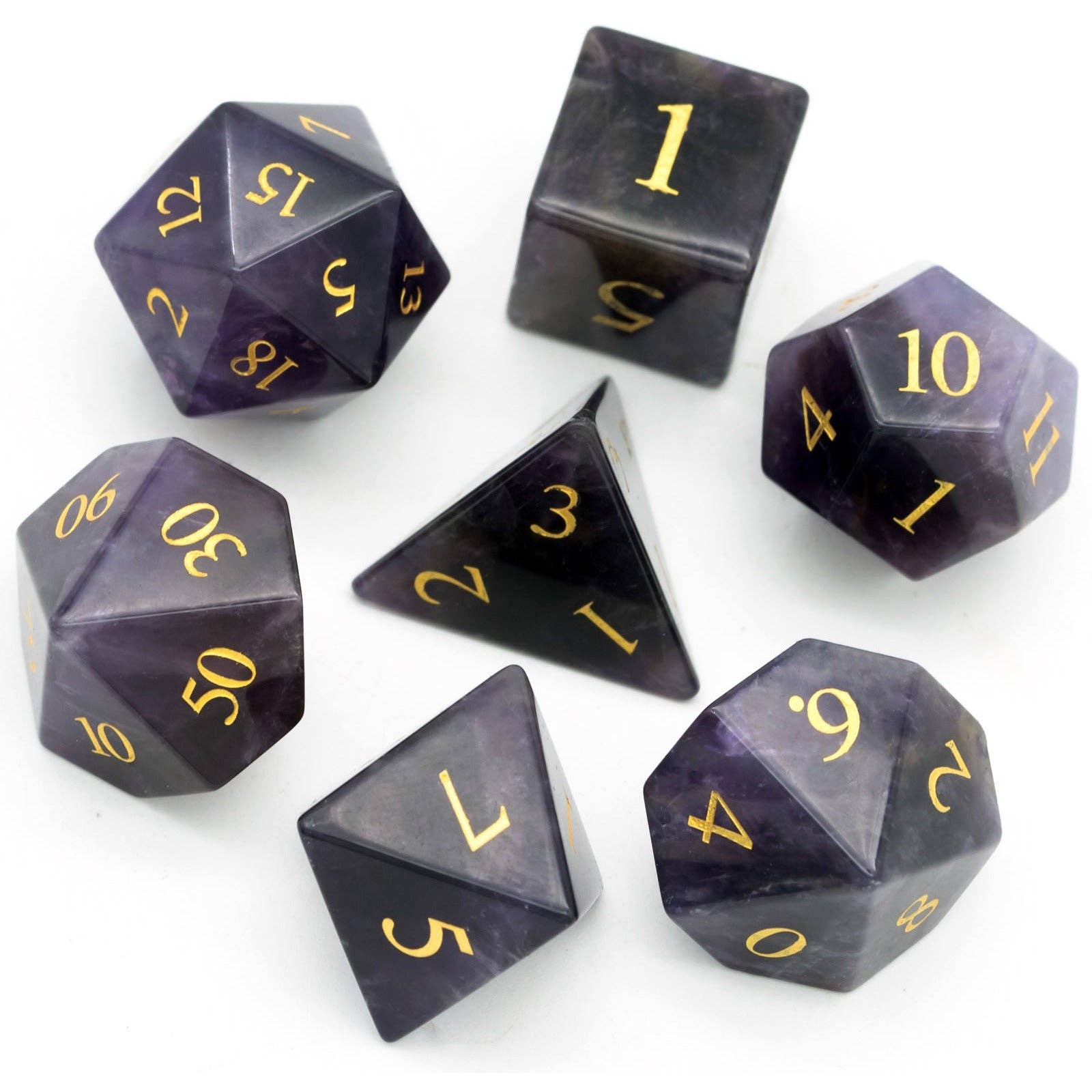 Geek Therapeutics – wholesale Dice – Purple Amethyst Gemstone Dice Set1