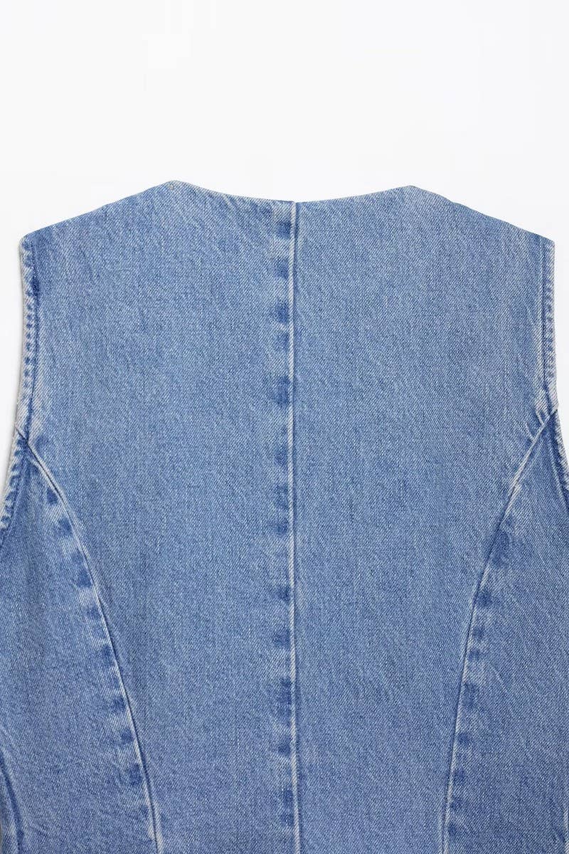 NINEXIS - Wholesale Top & Pant Set (NOT Loungewear) - Women's - CWSBSSL0145_FASHION DENIM VEST + STRAIGHT PANTS SET4