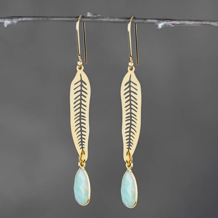 Leaf w/ Semi Precious Tear Drop Earrings for wholesale by KBD Studio