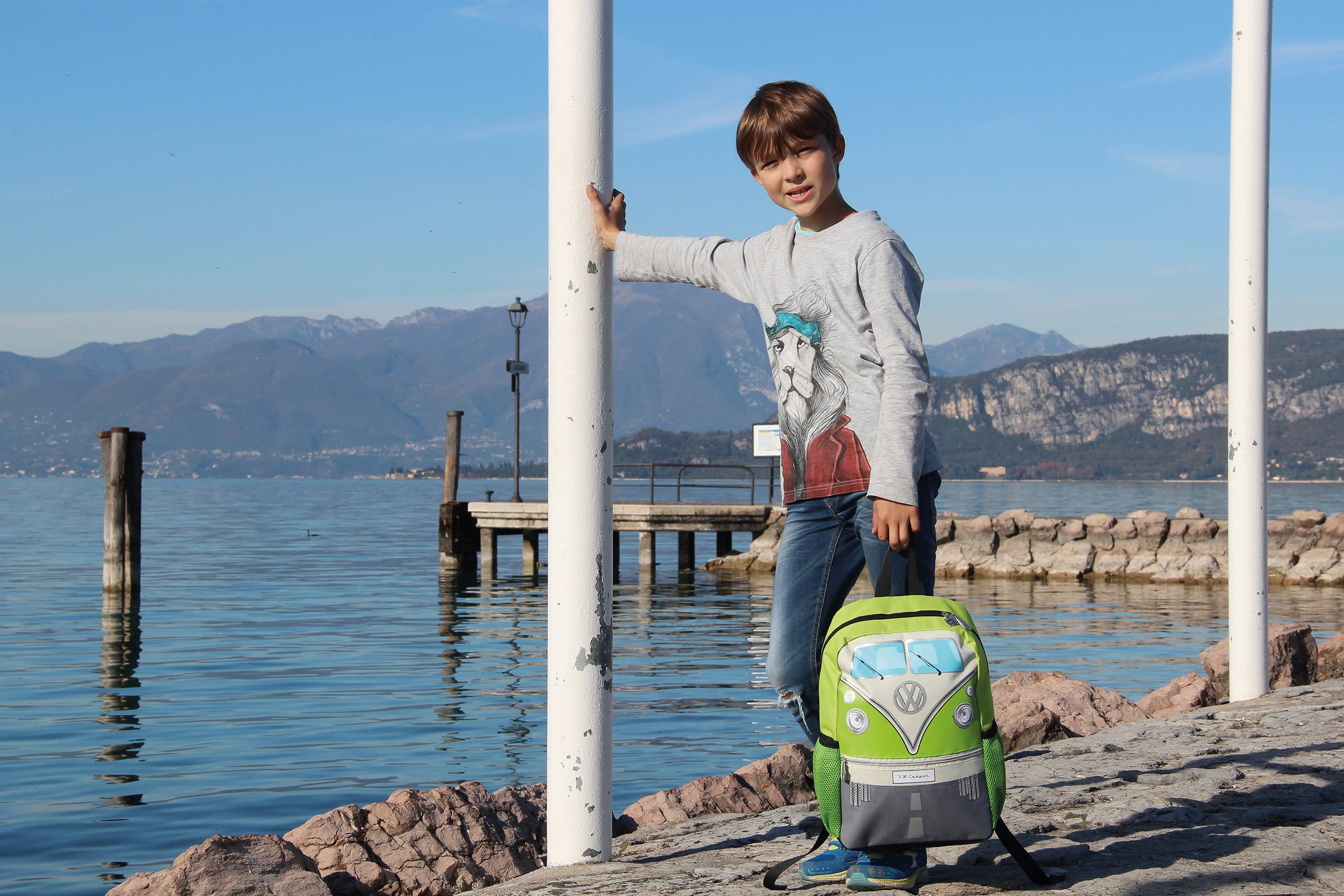 VW Collection by BRISA - Wholesale Backpack - Unisex - VW T1 Bus Office Outdoor Travel Backpack - GN (S)2