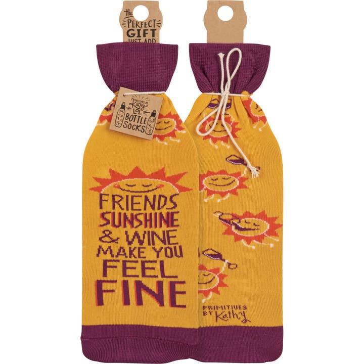 Sunshine & Wine Bottle Sock for wholesale by Primitives by Kathy