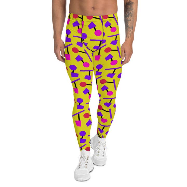 Yellow Geometric Memphis Men's Leggings for wholesale by BillingtonPix