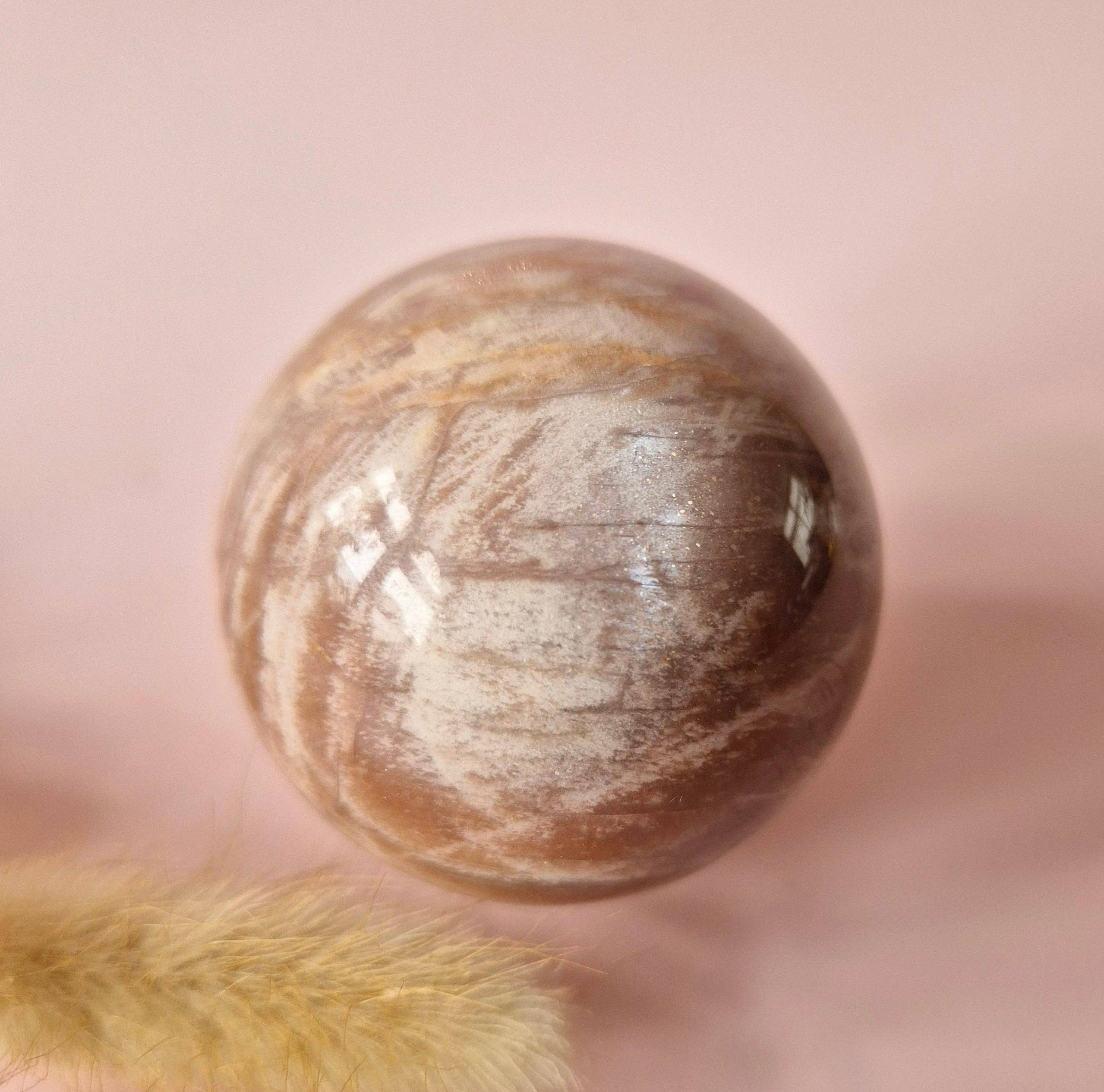 Moonlight Gemstones - Wholesale Spiritual Stone/Crystal - Crystal Gemstone Golden Sunstone Sphere with Blue & Gold Flash | 45–63 mm sphere4